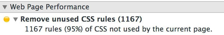 Chrome Web Developer Panel - 1167 (95%) of rules not used by the current page